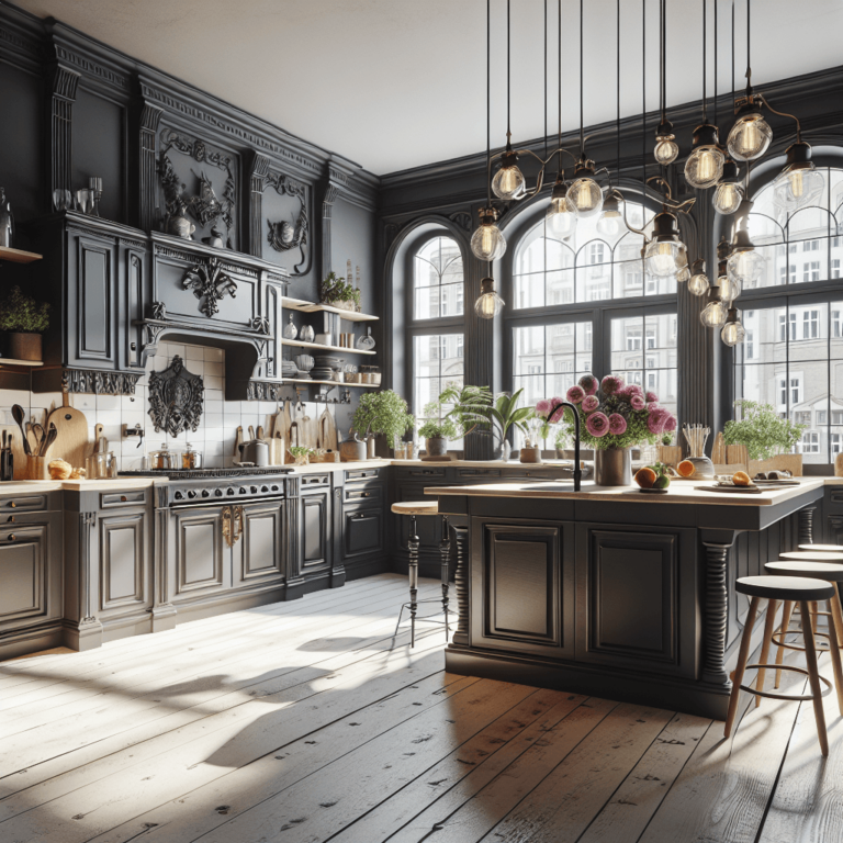 anthrazitfarbene Küche im Vintage Chic Stil-Düsseldorf