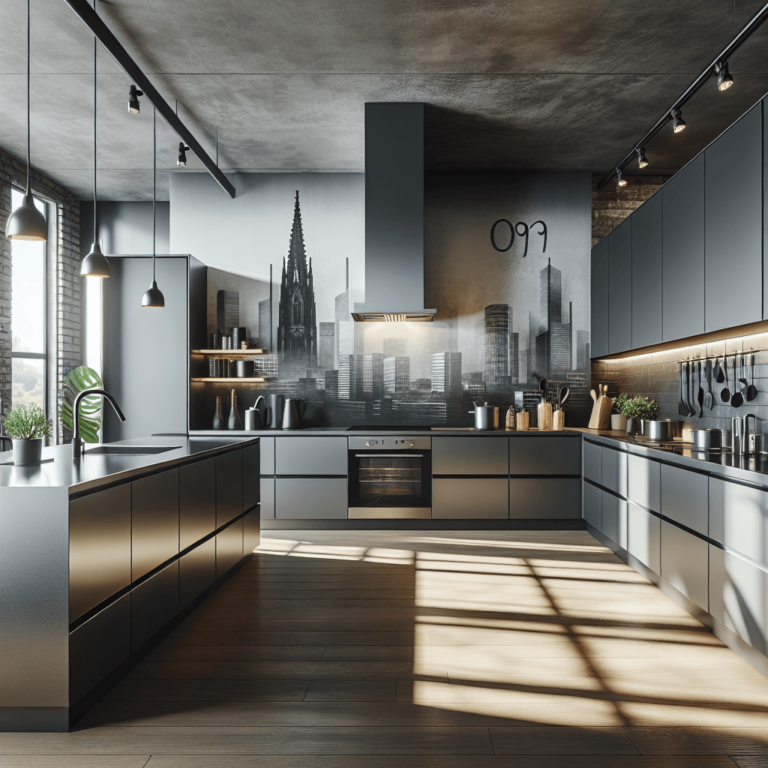 anthrazitfarbene Küche mit Stahlakzenten-Düsseldorf