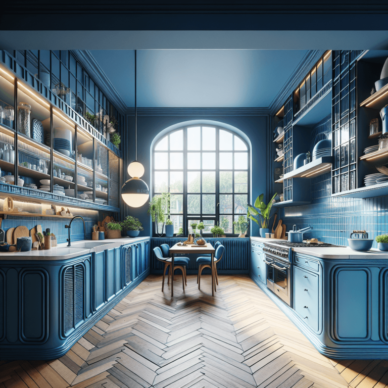 blaue Küche im Art-Deco-Stil-Düsseldorf