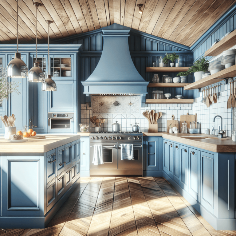 blaue Küche im Bauernhausstil-Düsseldorf