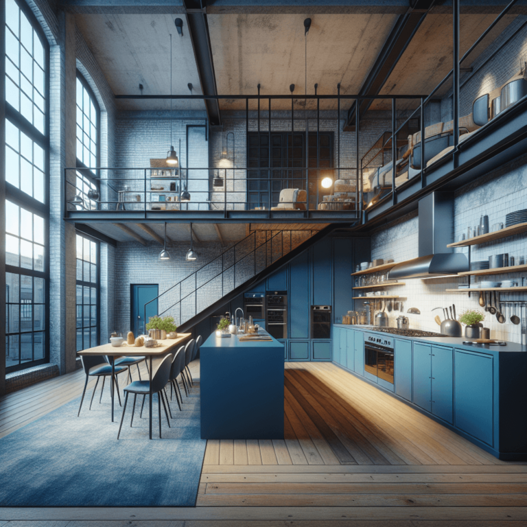 blaue Küche im Loftstil-Düsseldorf