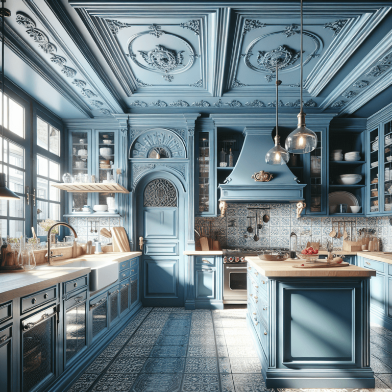 blaue Küche im Vintage Chic Stil-Düsseldorf