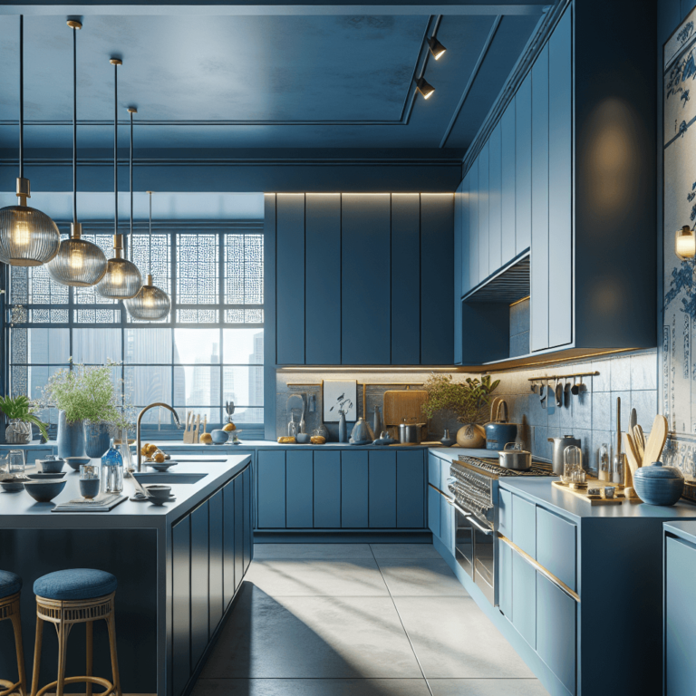 blaue Küche im asiatischen Stil-Düsseldorf