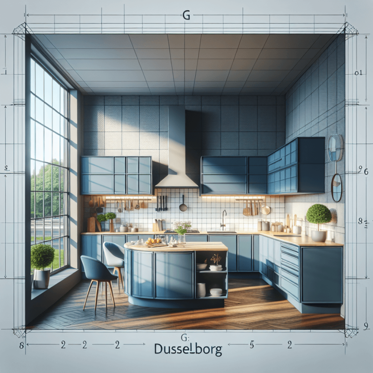 blaue Küche in G-Form-Düsseldorf