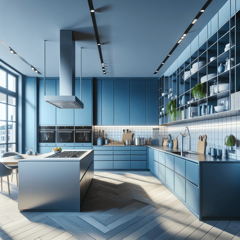 blaue Küche in L-Form-Düsseldorf