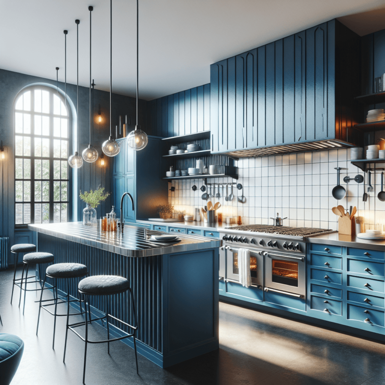 blaue Küche mit Stahlakzenten-Düsseldorf