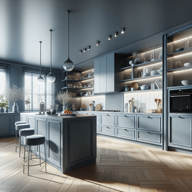 blaugraue Freistehende Küche-Düsseldorf