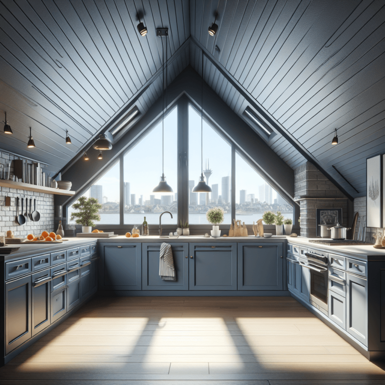 blaugraue Küche für Dachschräge-Düsseldorf