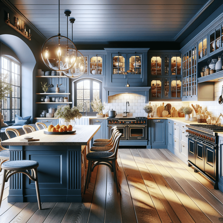blaugraue Küche im Bauernhausstil-Düsseldorf