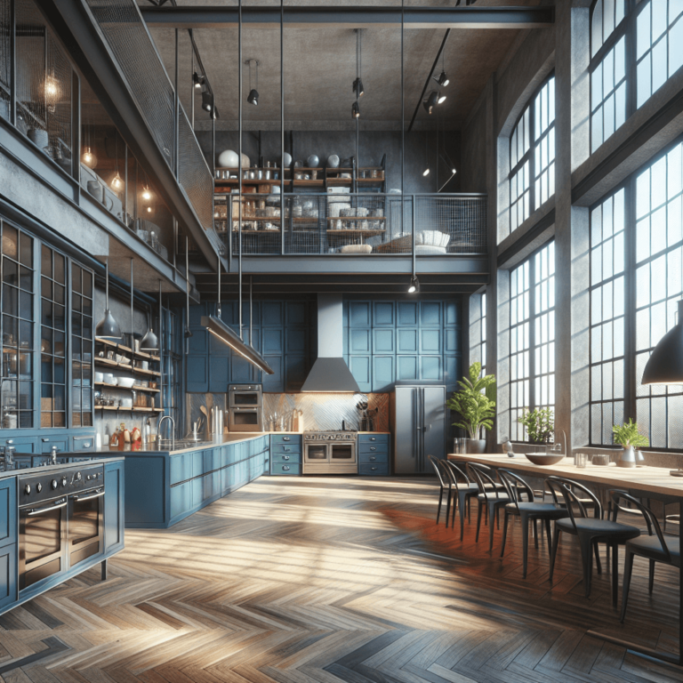 blaugraue Küche im Loftstil-Düsseldorf