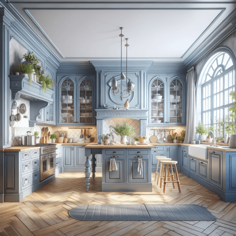 blaugraue Küche im Shabby Chic Stil-Düsseldorf