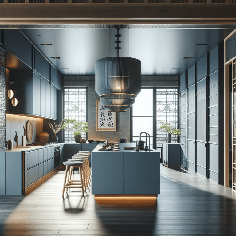 blaugraue Küche im asiatischen Stil-Düsseldorf