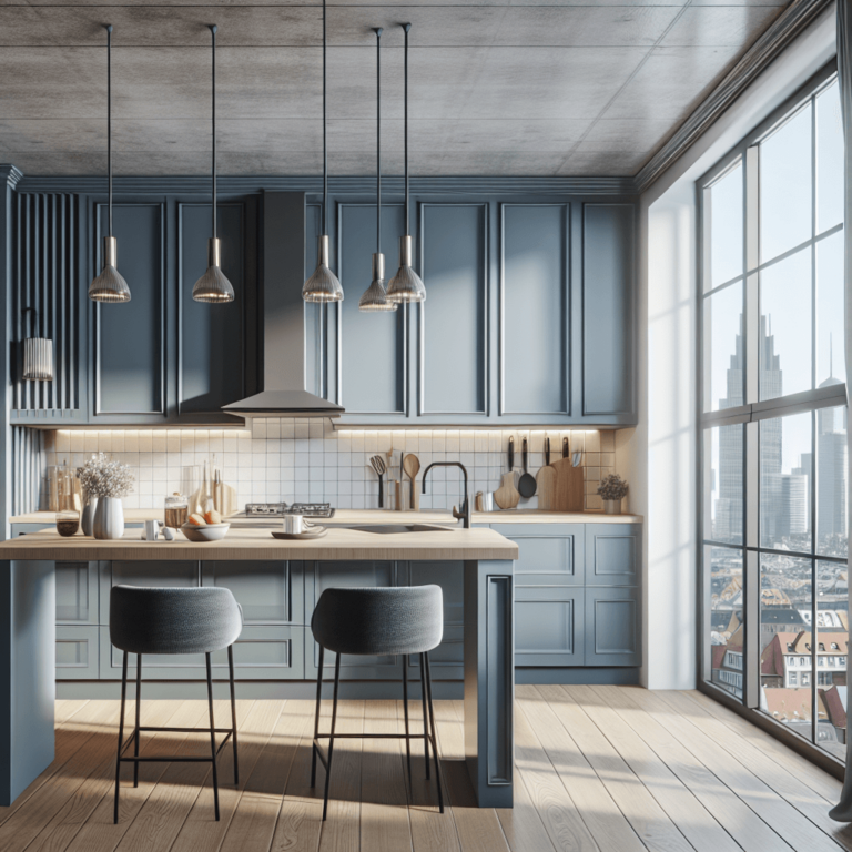 blaugraue Küche im skandinavischen Stil-Düsseldorf