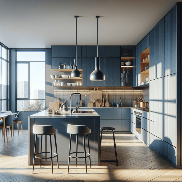 blaugraue Küche in L-Form-Düsseldorf