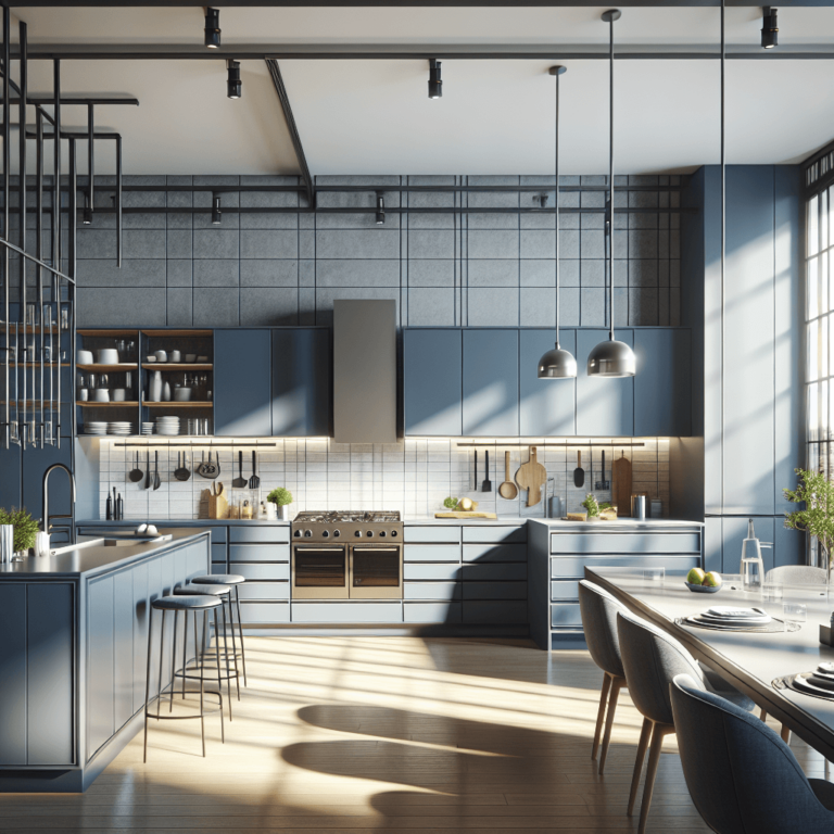 blaugraue Küche mit Stahlakzenten-Düsseldorf