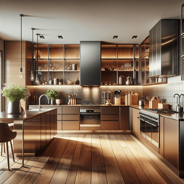 braune Küche mit Stahlakzenten-Düsseldorf