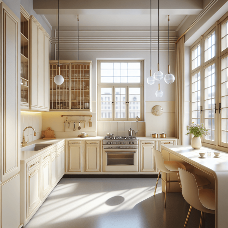 cremefarbene Küche im Art-Deco-Stil-Düsseldorf