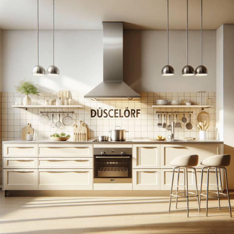 cremefarbene Küche mit Stahlakzenten-Düsseldorf