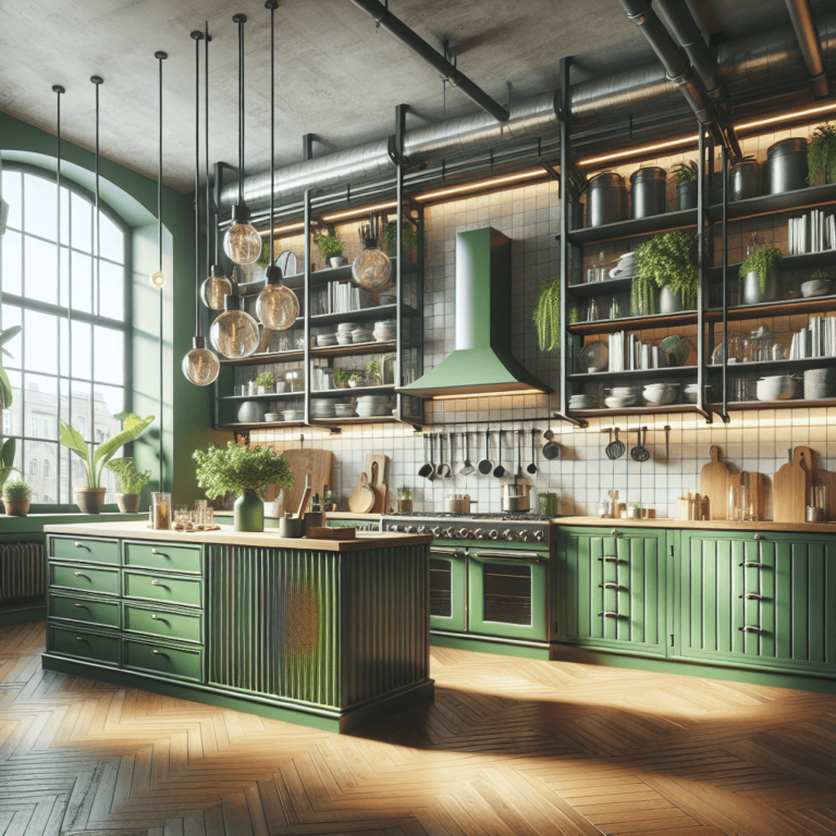 grüne Küche im Loftstil-Düsseldorf