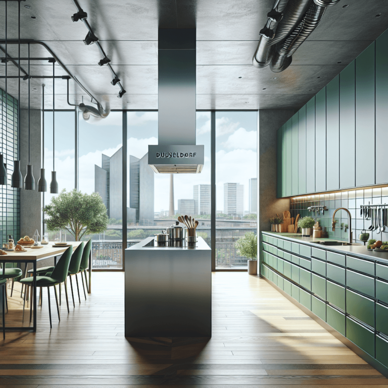 grüne Küche mit Stahlakzenten-Düsseldorf