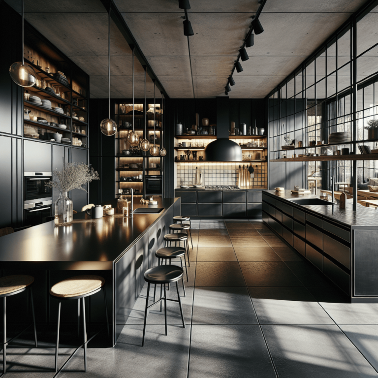 schwarze Küche mit Stahlakzenten-Düsseldorf